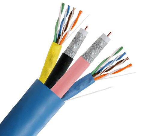 Round bundled cable with 2 cat5 E and 2 coaxial rg6u